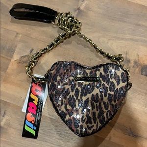 NWT Betsey Johnson Leopard Heart Purse